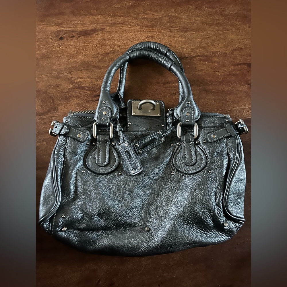 Chloe' Women's Handbag Paddington Silver Metallic color Leather Logo Zipper